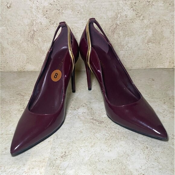 Marc Fisher Burgundy Pointed Toe High Heels Gold Accents Workwear Party Prom - Picture 1 of 8
